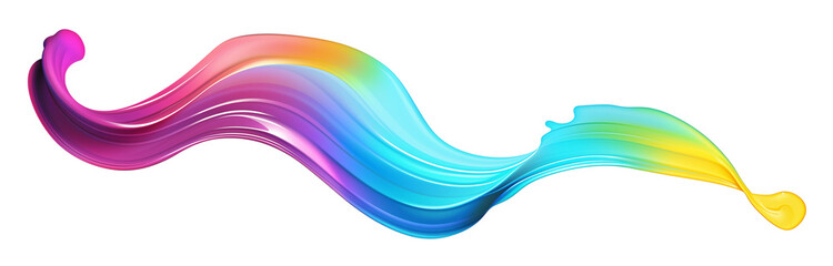 Abstract 3D colorful paint curl, chromatic flowing shape isolated on transparent background