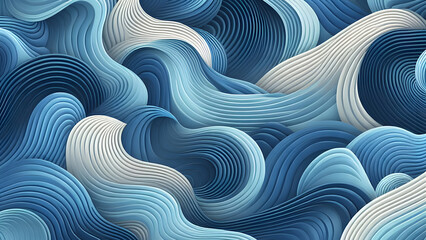 Fototapeta na wymiar Blue seamless texture. Wavy background. Interior wall decoration. 3D Vector interior wall panel pattern. Vector blue background of abstract waves
