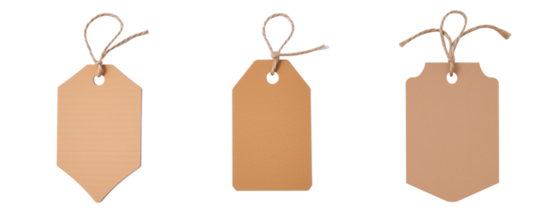 Set of light brown cardboard hangtag isolated on transparent background