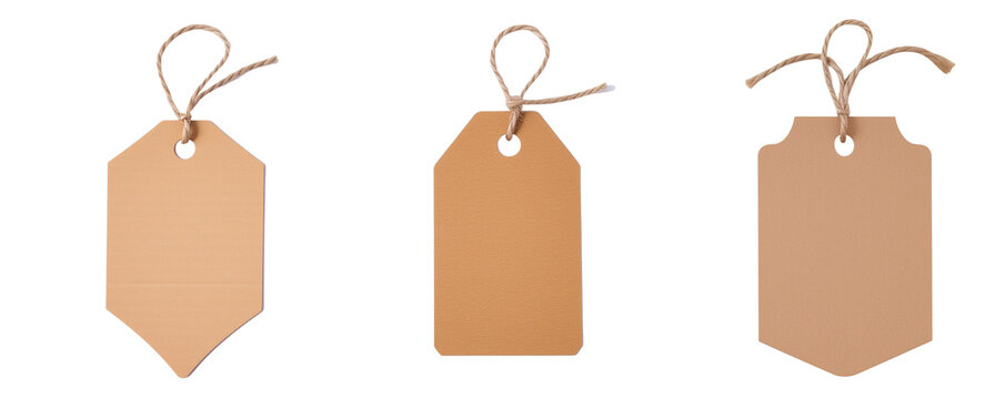 Set of light brown cardboard hangtag isolated on transparent background