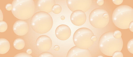 A beige background with many bubbles on it. Abstract bubble background. 3d texture of liquid with blobs. Seamless pattern. Vector illustration.