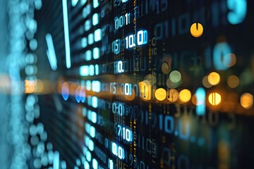 A close-up shot of a computer screen displaying a series of numbers and data, Numeric binary representation of a digital clock, AI Generated
