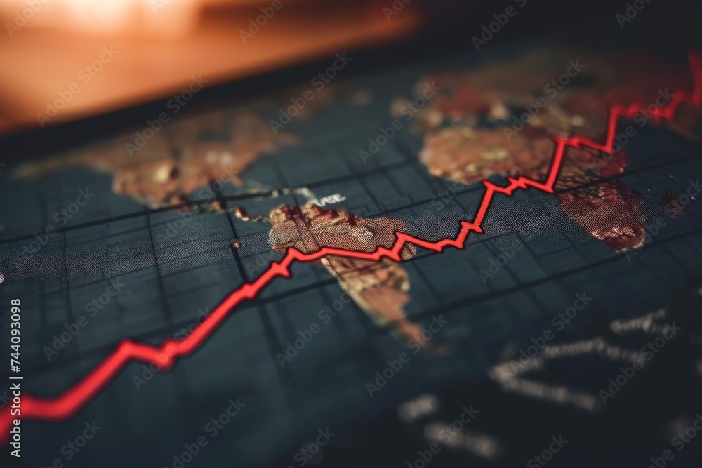 Poster an image depicting a world map with a prominently visible red line running vertically from the top t