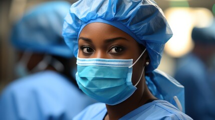 A focused healthcare worker in surgical attire prepares for surgery