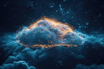 A stunning image capturing a vividly blue cloud illuminated against the dark expanse of a night sky, Organic representation of cloud storage as a living entity, AI Generated