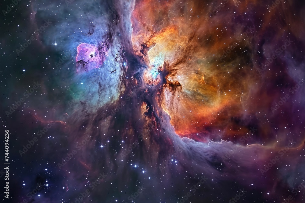 Poster a vibrant and awe-inspiring image capturing the vivid colors and twinkling stars in a mesmerizing sp