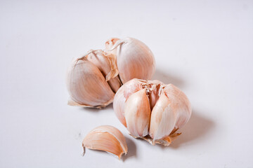 Garlic bulb isolated. Garlic on white background. Purple garlic bulb collection. Set with clipping path.