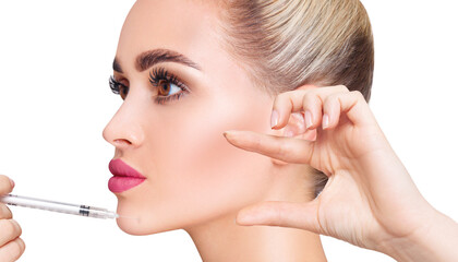 Beautiful woman has an injections in chin.