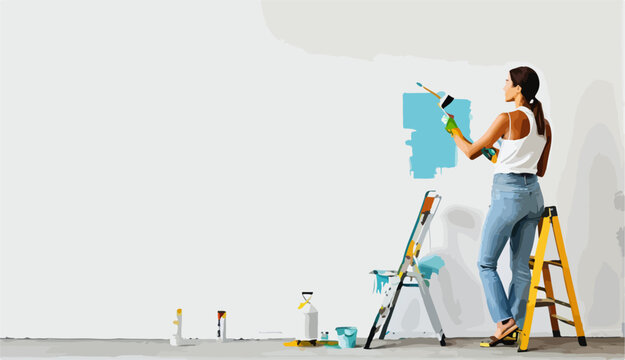 Una mujer pintando una pared