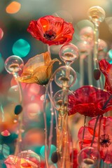 inflatable air poppies on beautiful nature
