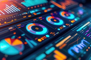 Obraz premium Assorted Electronic Devices on Display, Performance metrics and KPIs in a digital dashboard visual, AI Generated