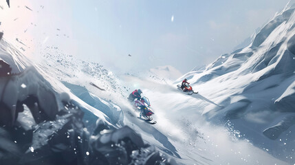 Skibob Adventure, Downhill Thrills on Sunlit Snowy Hills - Powered by Adobe