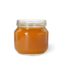 Baby food. Tasty healthy puree in jar isolated on white