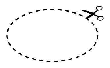 Cut Here Symbol with Scissors ellipse shape - obrazy, fototapety, plakaty
