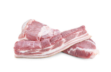Pieces of raw pork belly isolated on white