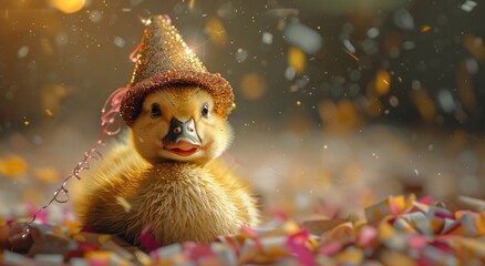 A festive duckling dons a cozy hat, ready to play in the winter wonderland of christmas toys and outdoor adventures