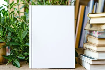Foto op Plexiglas mockup of a blank cover white magazine with a summer home interior background © sam