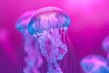 jelly fish on a magenta pink background, duochrome