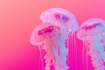 jelly fish on a magenta pink background, duochrome