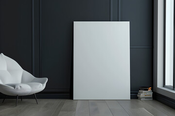 mockup of a blank white poster with a modern home interior background