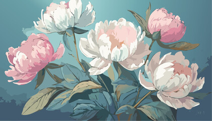 Bouquet of pink and white flowers peony.  Ai generated