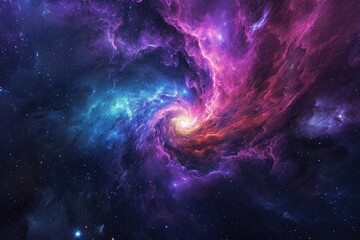 An image showcasing a vibrant galaxy filled with an array of colorful stars, Rainbow tinted nebula spiraling in a distant space, AI Generated - obrazy, fototapety, plakaty