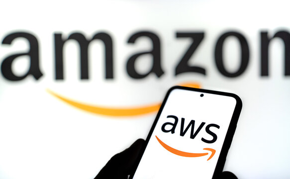 AWS Amazon Web Services displayed on cell phone