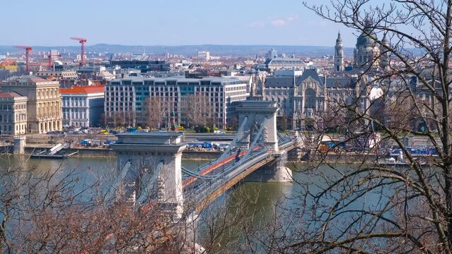 Traveling on secheni bridge. A nice view of traveling places by Danube river with Secheni bridge in the sun light.