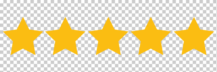 Star icon. Vector yellow isolated five stars. Customer feedback concept. Vector 5 stars rating review. Quality shape design. Vector illustration. Eps file 533.