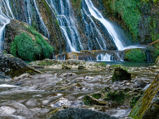 Long pause view of Glandieu falls, Bugey, Ain, France