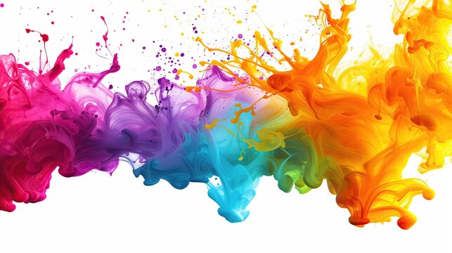 Brightly colored inks swirling together in water, creating a fluid rainbow-like effect