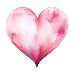 Hand drawn watercolor painting of pink heart on white background