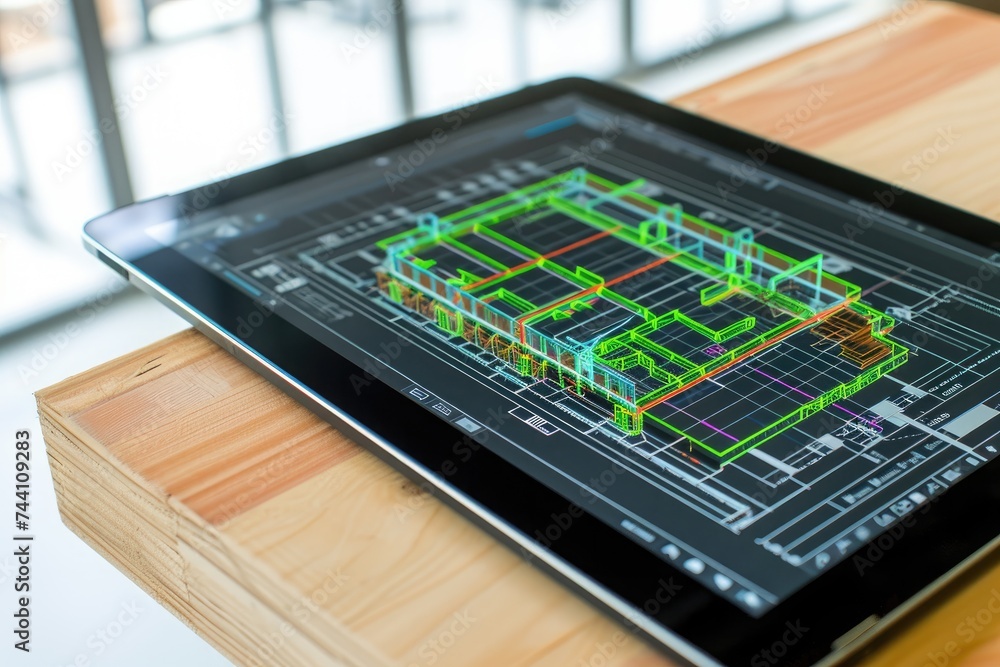 Poster a tablet with a digital drawing displayed on its screen is placed on a table, close-up of a digital 