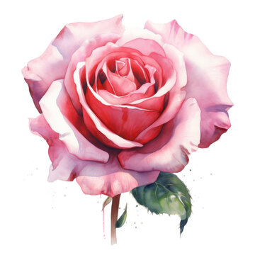 Hand drawn watercolor painting of rose flower