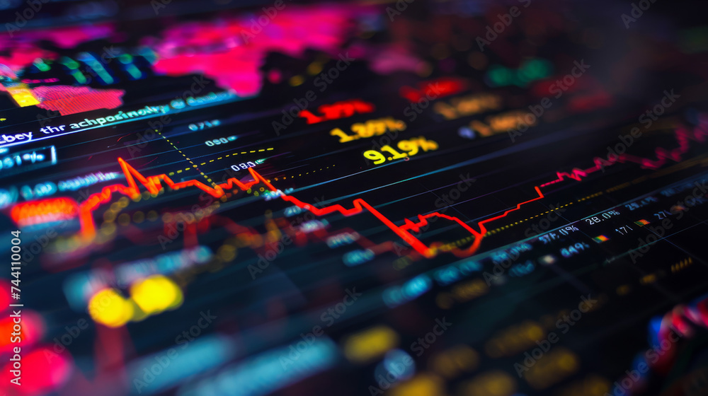 Aufkleber digital financial graph with fluctuating stock market data and trading indicators