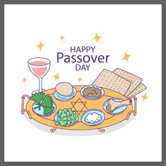 Happy passover poster pictogram with moses, pyramid, typographic font and element, flat design