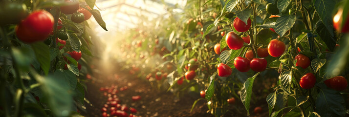 Abundant Red Tomatoes in a Greenhouse