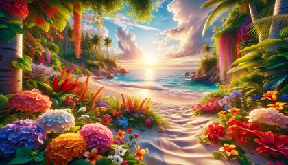 summer on the beach background merge in a tropical, tv art, wall art, adorned with vacation festive holiday