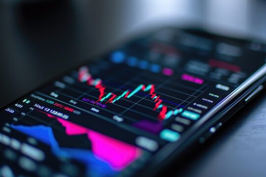 A Detailed Close-up View Of A Cell Phone Placed On A Table In A Well-lit Room, Close-up Shot Of A Buying/selling Stocks Application On A Smartphone Display, AI Generated