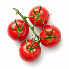 Branch of five fresh red tomatoes, isolated on white background 