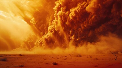 Apocalyptic Fiery Sky Over a Desolate Cracked Earth Landscape