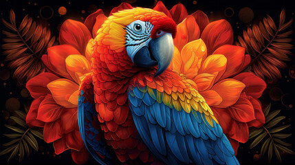 Obraz premium Stained glass window background with colorful parrot abstract.