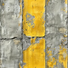Seamless abstract grunge paint peel off yellow and grey colors wall texture pattern