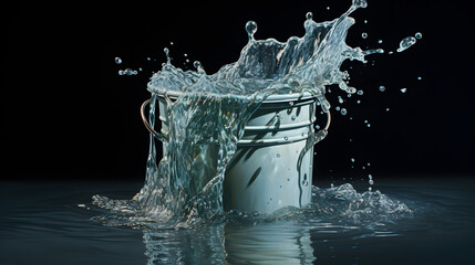 A single flow of water overflowing a bucket