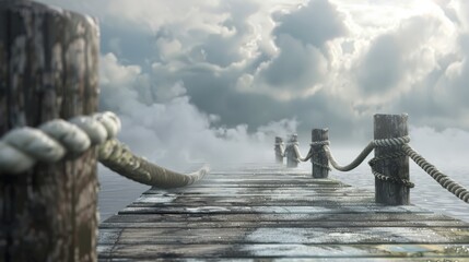 Obraz premium a dock with ropes on it and a cloudy sky 