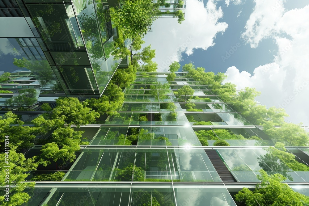 Poster this photo showcases a remarkable high-rise building characterized by its towering height and numero