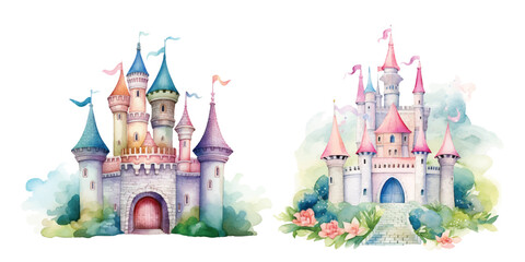  underwater castle watercolor vector illustration © Finkha