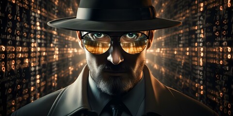 Corporate spy infiltrates secure network to steal classified data from competitor. Concept Corporate Espionage, Data Breach, Insider Threat, Cybersecurity, Competitive Intelligence - obrazy, fototapety, plakaty