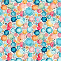 Vibrant, playful watercolor circles in a seamless pattern
