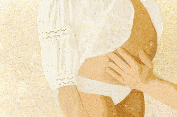 Ilustracja brzuch ciężarna kobieta dłoń mężczyzny na brzuchu. - obrazy, fototapety, plakaty